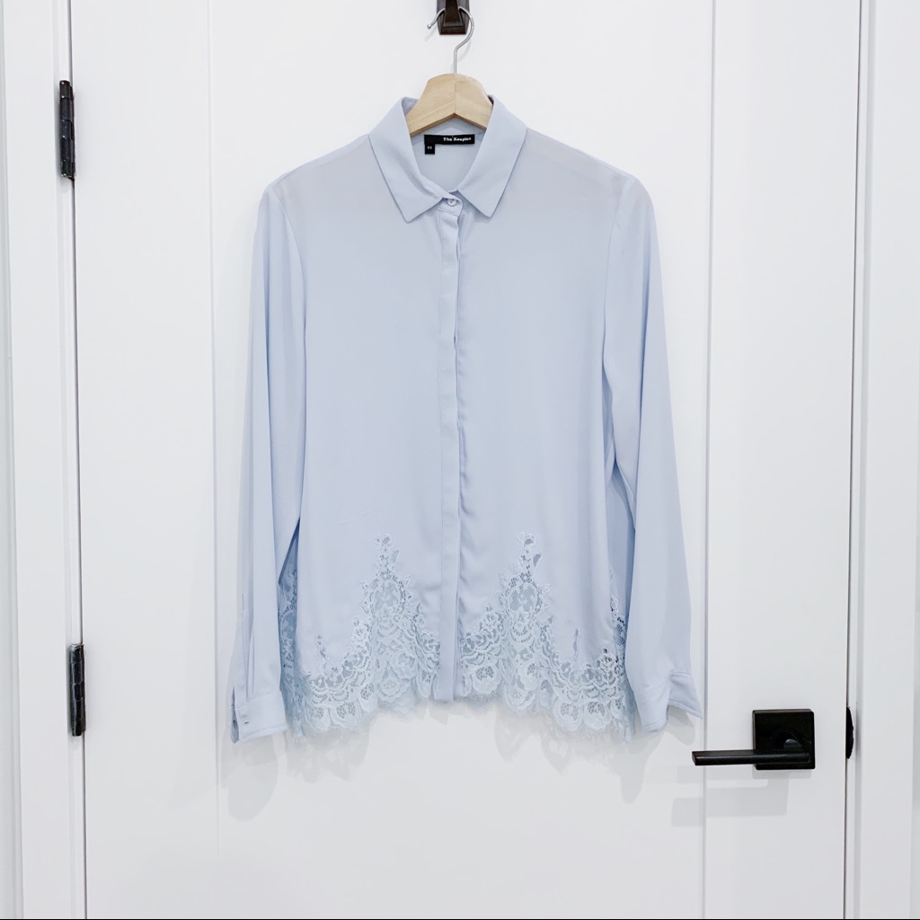 The Kooples Light Blue Lace Trim Button Up Shirt